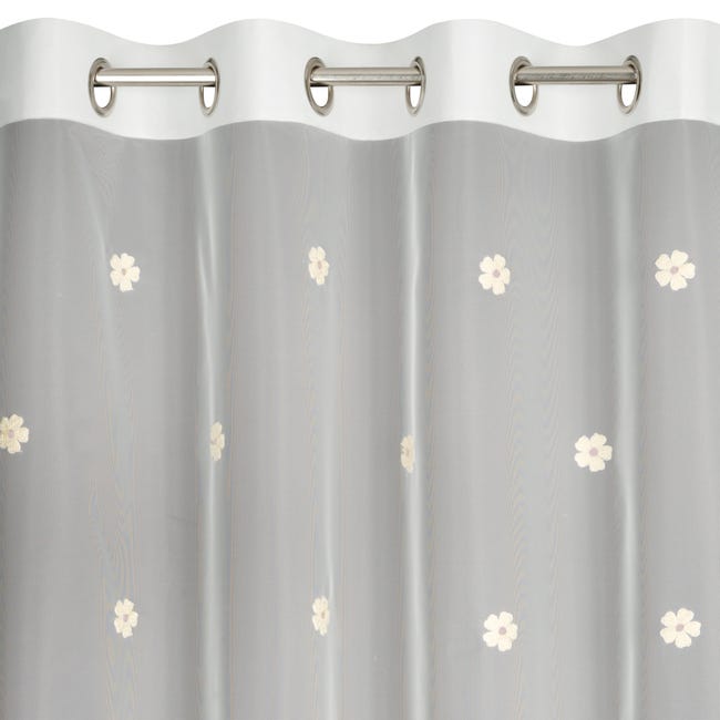 Firana na przelotkach Elsa w kwiatki 140 x 250 cm biało-żółta