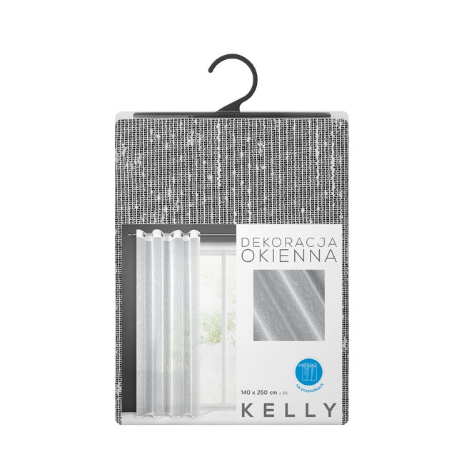 Firana na przelotkach Kelly 140 x 250 cm biało-srebrna