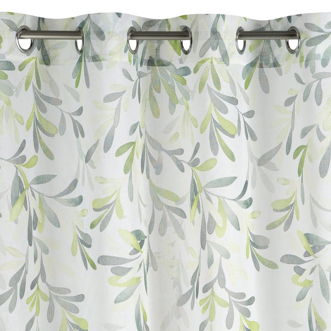 Firana na przelotkach Lea Liście biało-zielona 140 x 250 cm