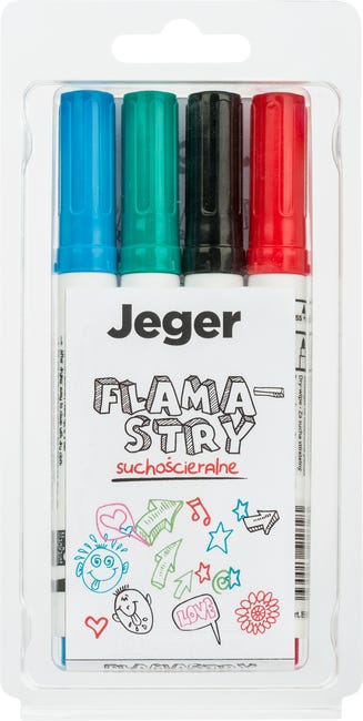 Flamastry suchościeralne 4 kolory JEGER