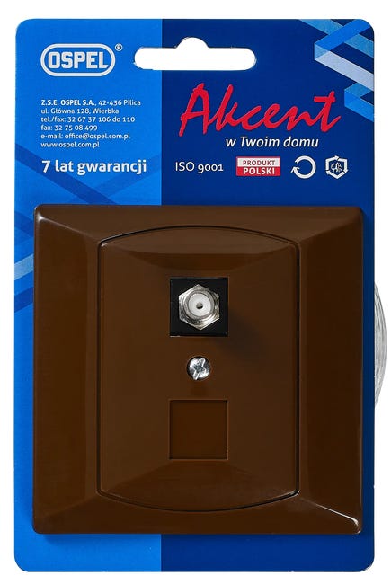 Gniazdo antenowe TYP F AKCENT Brązowy OSPEL