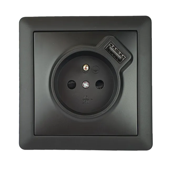 Gniazdo elektryczne z portem USB Slim czarny mat Lexman
