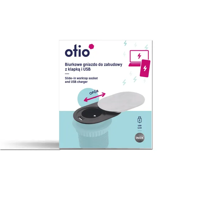 Gniazdo podblatowe wpuszczane z ochroną z 1 gniazdem z uziemieniem 1xUSB OTIO