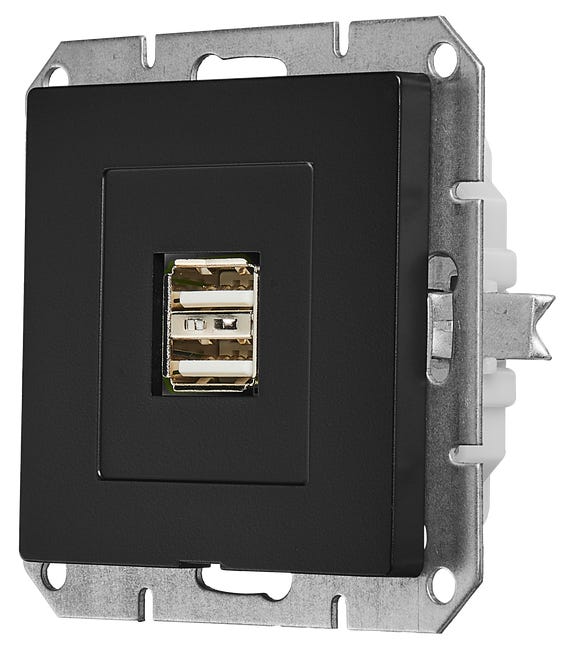 Gniazdo podwójne USB PRESTIGE Czarny mat TIMEX