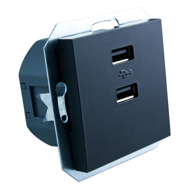 Gniazdo podwójne USB Quadrum czarny DPM