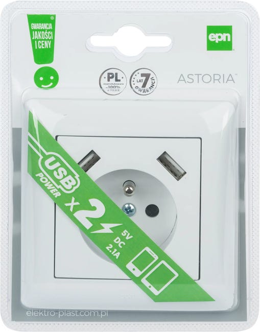 Gniazdo pojedyncze 2xUSB ASTORIA biały ELEKTRO-PLAST