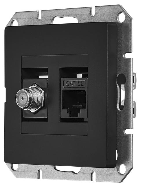 Gniazdo telewizyjno - komputerowe F/RJ45 PRESTIGE Czarny mat TIMEX