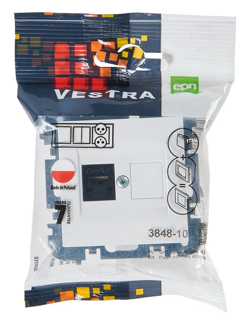 Gniazdo telewizyjno - komputerowe RJ45 Biały VESTRA ELEKTRO-PLAST