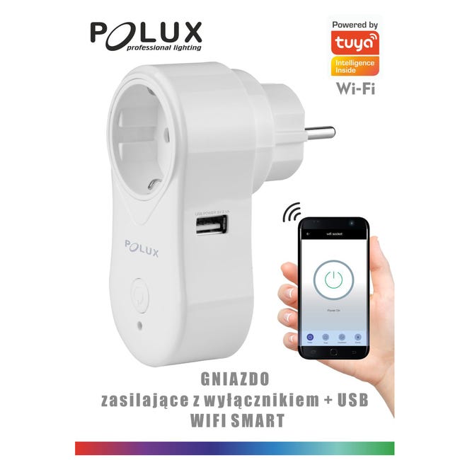 Gniazdo z włacznikiem i USB WiFi TUYA Smart Home Biały POLUX