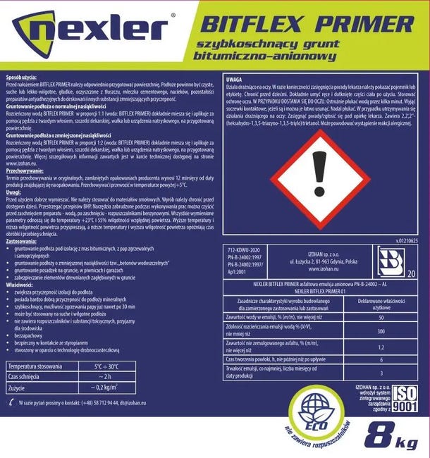 Grunt bitumiczno-anoniowy szybkowiążący Bitflex Primer 8 kg NEXLER