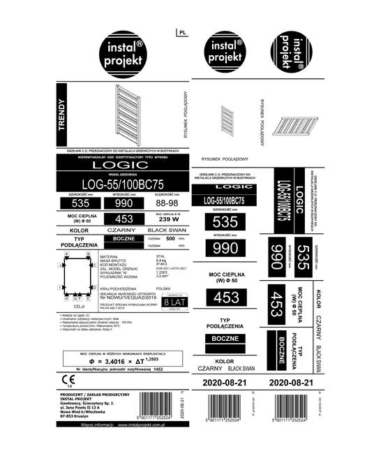 Grzejnik LOGIC 99x54 Czarny B 453W Roz 50cm 7 Bar EQUATION