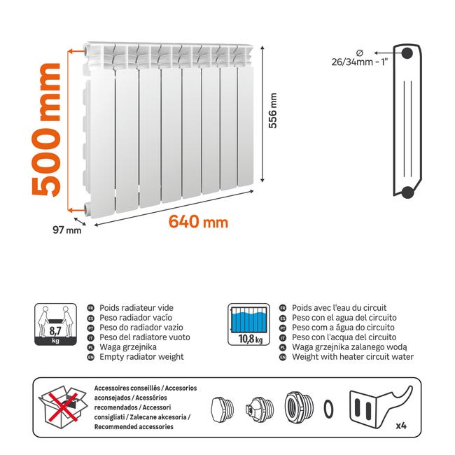 Grzejnik X500 8EL 55.6x64 880W Roz 50cm 16 Bar EQUATION