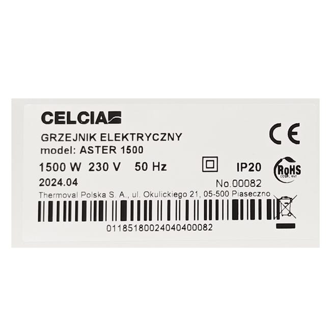 Grzejnik konwektorowy stały ASTER 1500W IP20 CELCIA