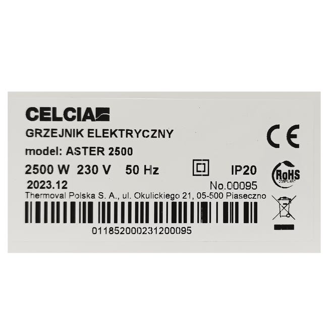 Grzejnik konwektorowy stały ASTER 2500W IP20 CELCIA