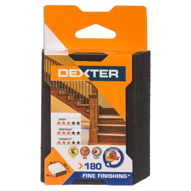 Gąbka ścierna P180 CZTEROSTRONNA ŚCIĘTA 100 x 80 mm DEXTER