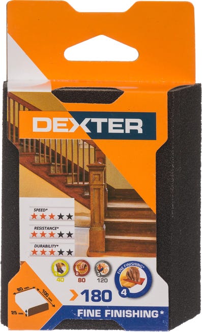 Gąbka ścierna P180 CZTEROSTRONNA ŚCIĘTA 100 x 80 mm DEXTER