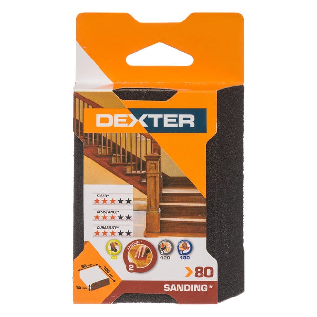 Gąbka ścierna P80 CZTEROSTRONNA ŚCIĘTA 100 x 80 mm DEXTER