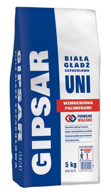 Gładź szpachlowa biała wzmocniona polimerami Gipsar uni 5 kg