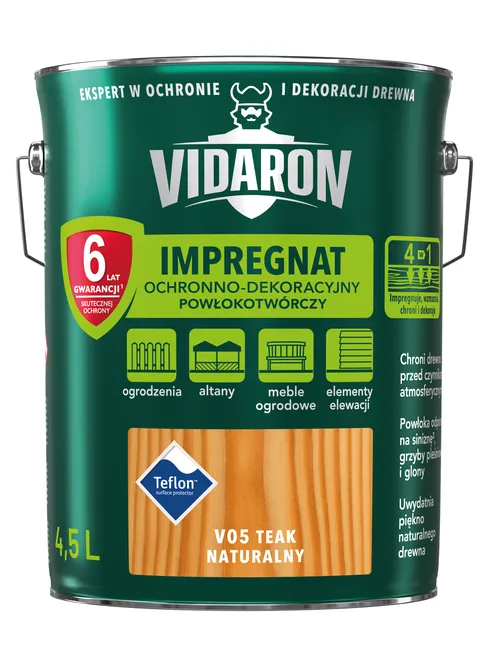 Impregnat do drewna POWŁOKOTWÓRCZY 4.5 l Teak naturalny VIDARON