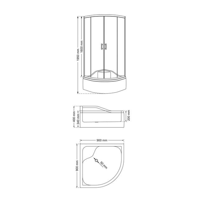 Kabina prysznicowa z brodzikiem 90 x 90 x 195 cm Polmetal