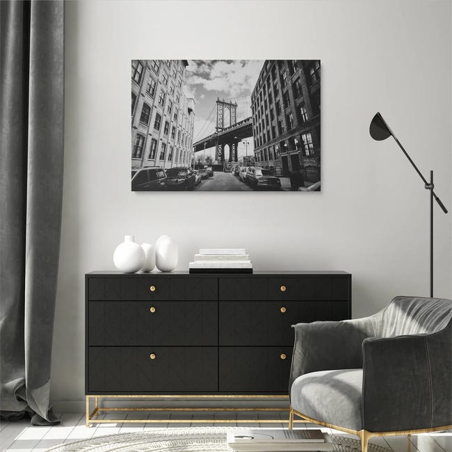 Kanwa Most Brooklyn czarno-biały 100 x 70 cm