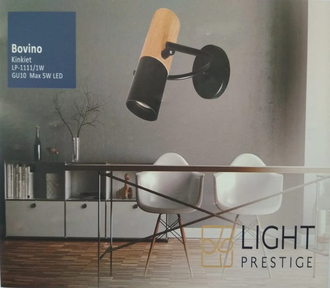 Kinkiet BOVINO czarny z drewnem GU10 LIGHT PRESTIGE
