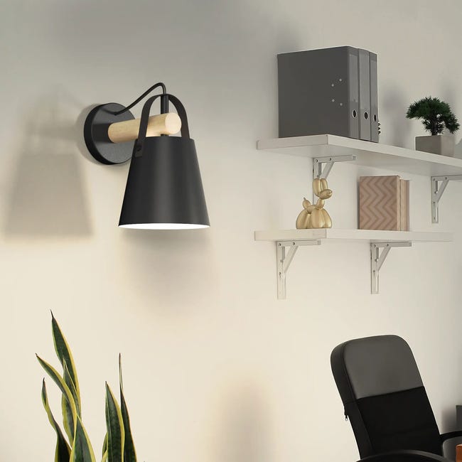 Kinkiet Pandore czarny z drewnem E27 Inspire