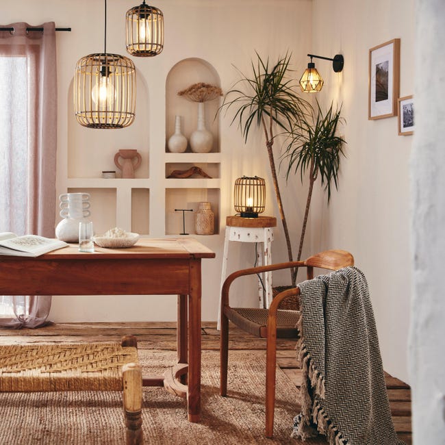 Kinkiet Pyros czarny raffia E27 Inspire