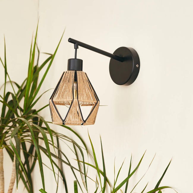 Kinkiet Pyros czarny raffia E27 Inspire