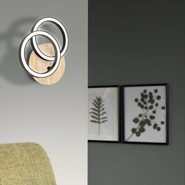 Kinkiet Rog czarny z drewnem LED Inspire