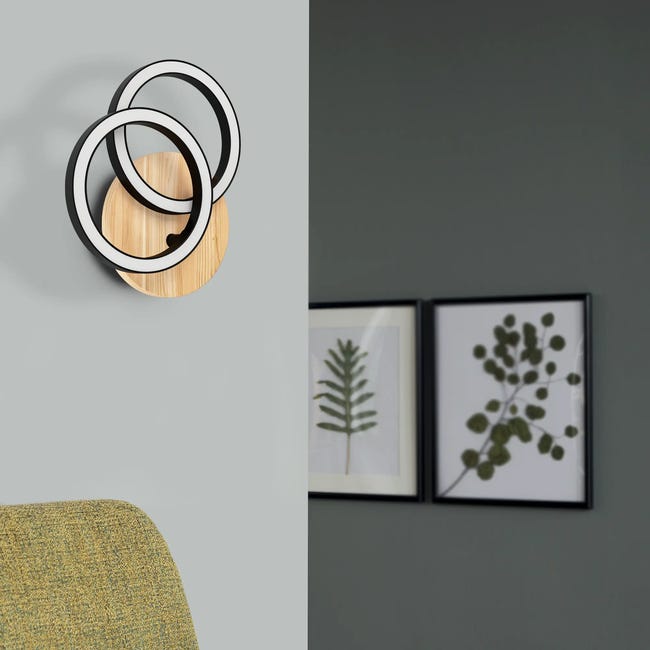 Kinkiet Rog czarny z drewnem LED Inspire