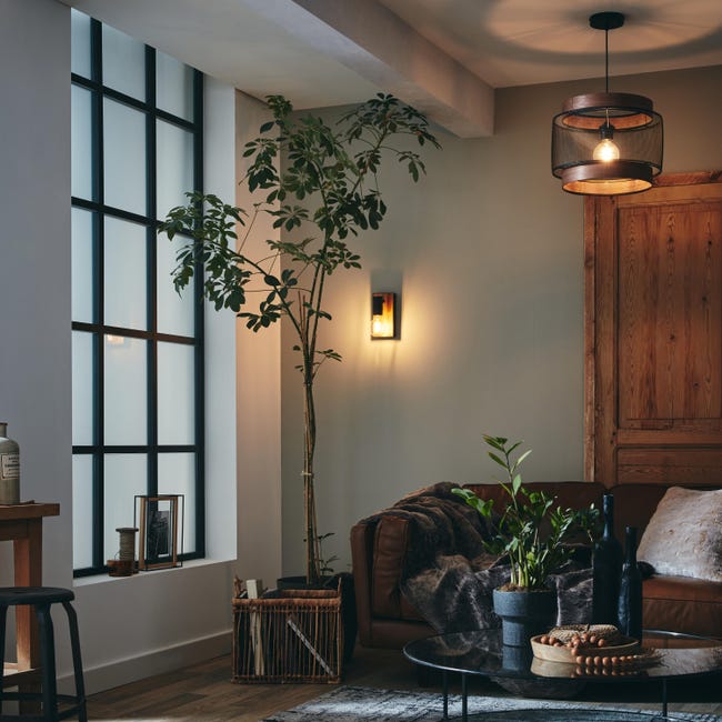 Kinkiet Shito czarny z drewnem E27 Inspire