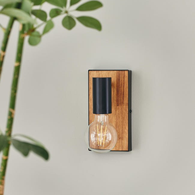 Kinkiet Shito czarny z drewnem E27 Inspire