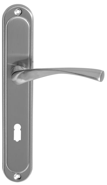 Klamka do drzwi wewnętrznych z długim szyldem pod klucz Romana 72 Nikiel szczotkowany Domino