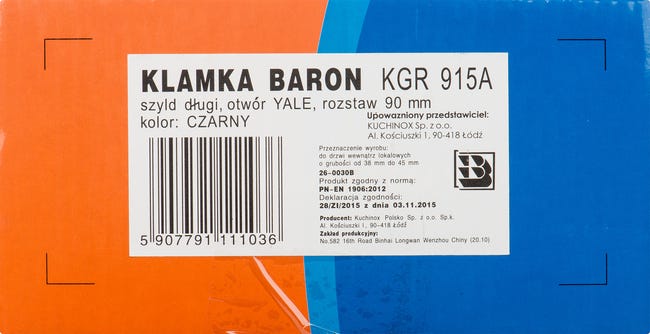 Klamka do furtki Baron prawa/lewa długi szyld 90 mm
