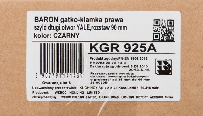 Klamka uchwyt do drzwi zewnętrznych do furtki Baron prawa długi szyld 90 mm