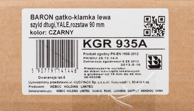 Klamka uchwyt do furtki Baron lewa długi szyld 90 mm