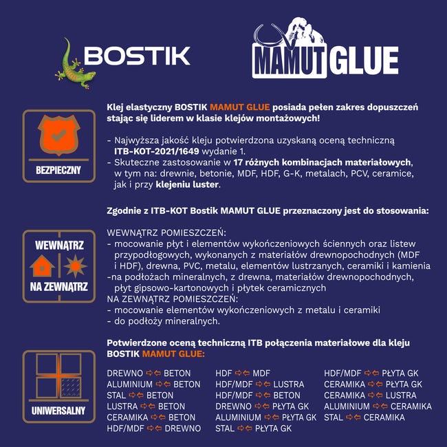 Klej do napraw MAMUT GLUE HIGH TACK 290 ml Bostik