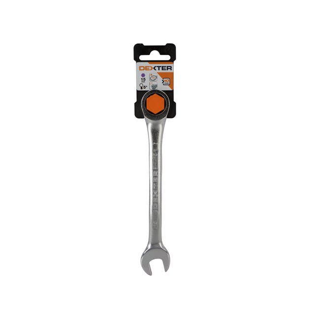 Klucz płasko-oczkowy z grzechotką CRV 15 mm Dexter