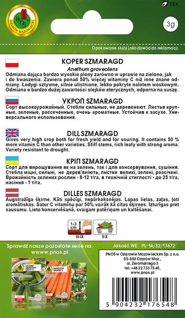 Koper ogrodowy 'Szmaragd' nasiona Pnos
