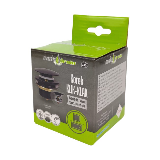 Korek wannowy/brodzikowy KLIK-KLAK czarny mat INSTADREIN TYCNER