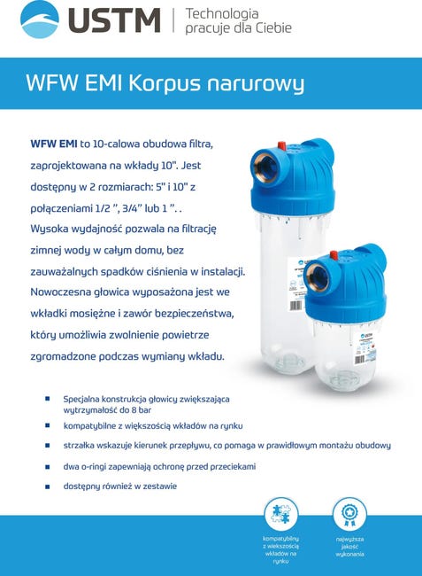 Korpus filtra narurowego 10” przył. ¾” WFW34 EMI KPL USTM