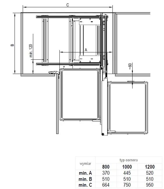 Kosz cargo Maxima Classic Corner Comfort 80 cm lewy grafitowy Rejs