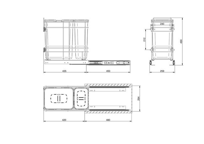 Kosz cargo z pojemnikami 30 (20 l + 9 l) grafitowy Rejs