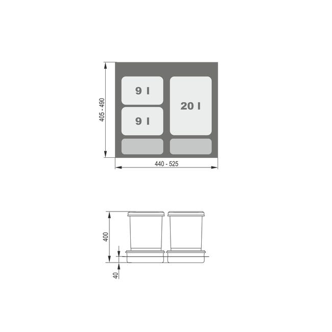 Kosz na śmieci Praktiko 60 1 x 20/2 x 9 l Rejs