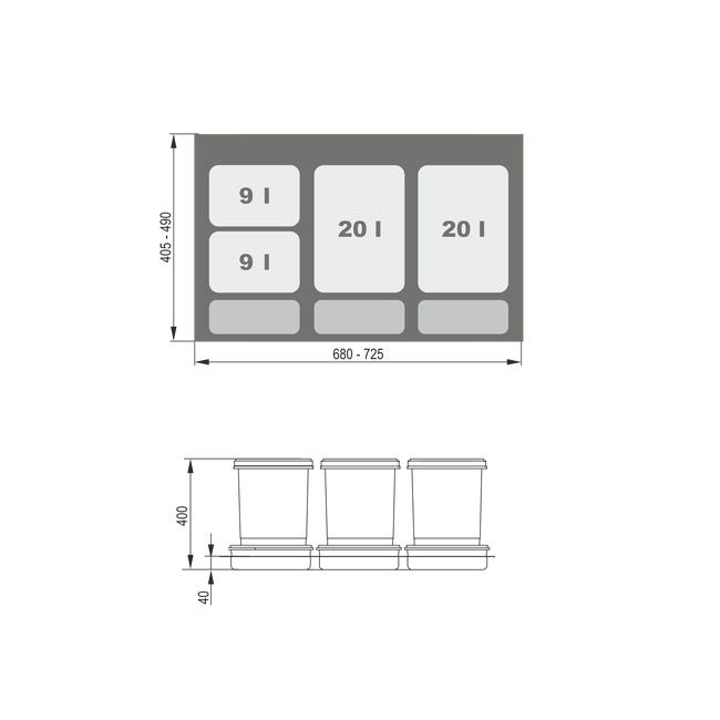 Kosz na śmieci Praktiko 80 2 x 20/2 x 9 l Rejs