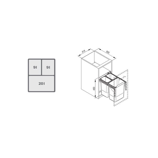 Kosz na śmieci do frontu 606 45 1 x 20/2 x 9 l Rejs