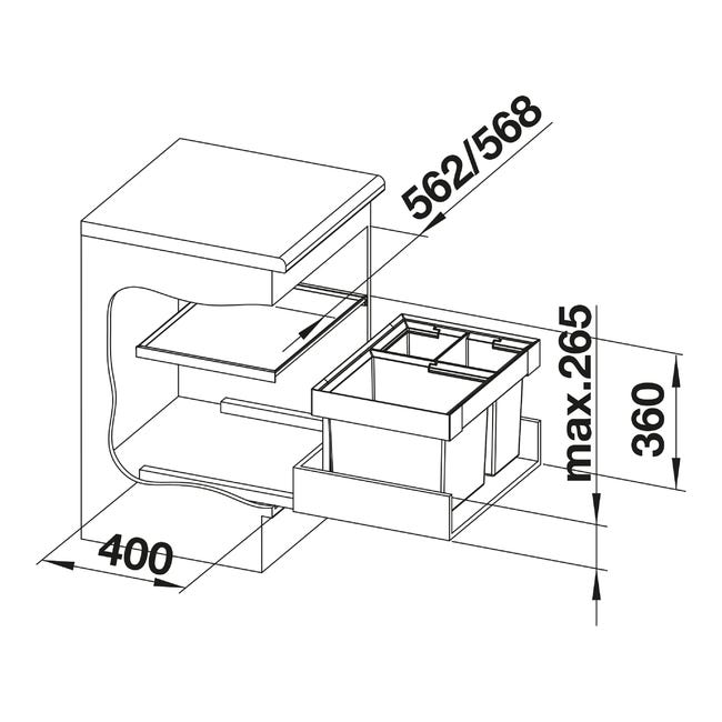 Kosz na śmieci do zabudowy Flexon II XL 60 2 x 8 + 30 l Blanco