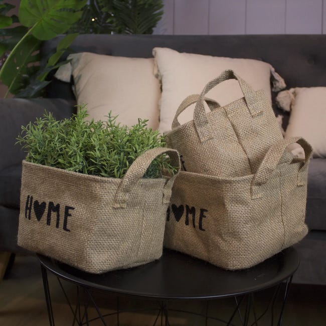 Kosze dekoracyjne Home natural brązowy zestaw 3 szt. z uszami