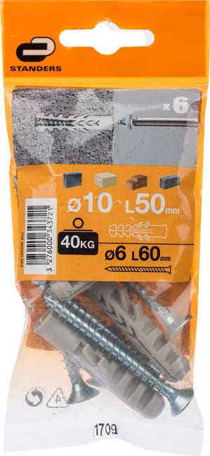 Kołek do materiałów pełnych 10 x 50 mm 6 szt. Standers